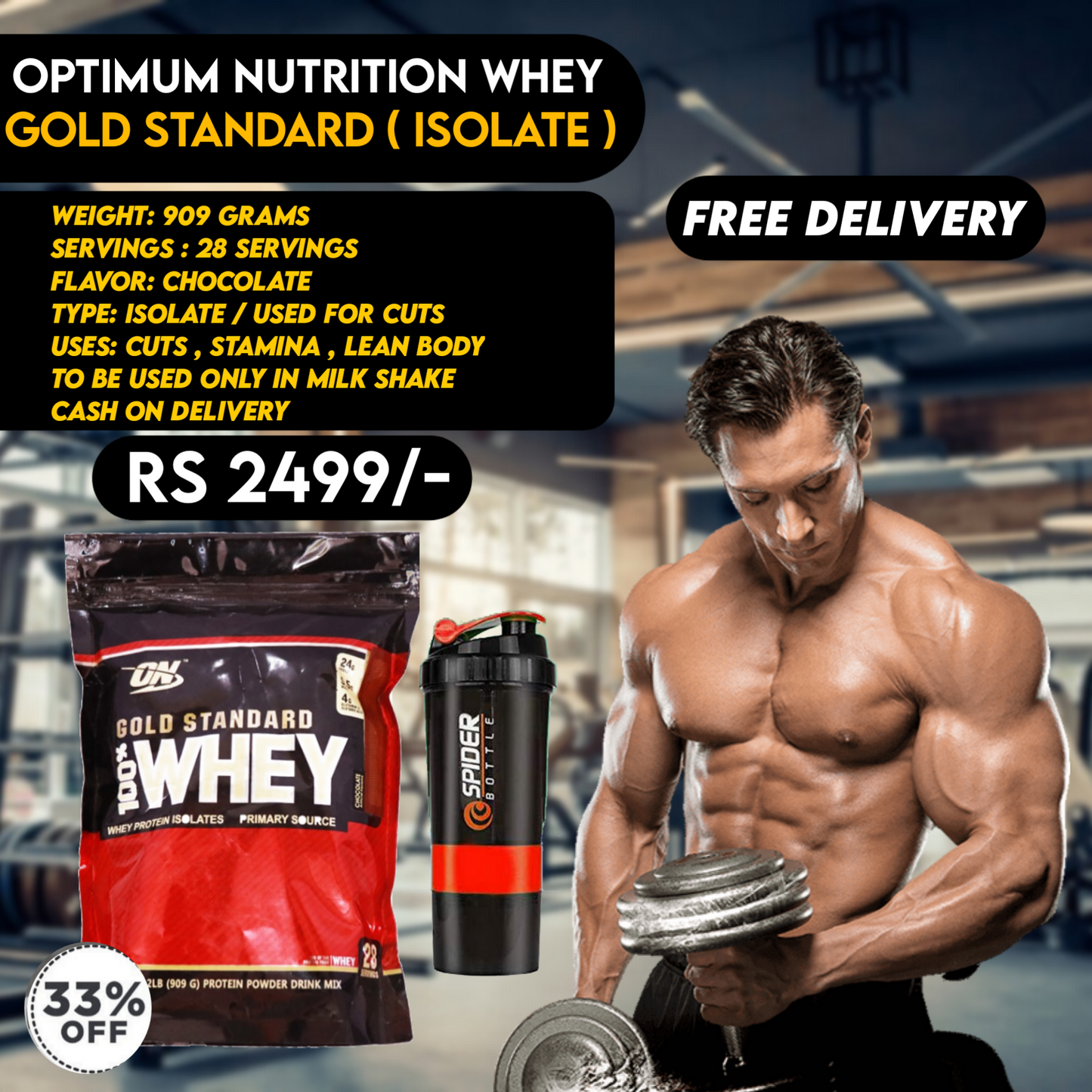 Optimum Nutrition On Gold Standard whey 2 lbs chocolate flavor Made in pakistan